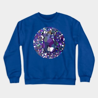 Cat on Blue Line Drawing on Round Background Crewneck Sweatshirt